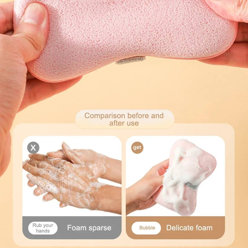 Éponge de bain 2 en 1, sac à savon pour lavage du visage, bouffante douce et propre, démaquillant réutilisable, tampons exfoliants pour le nettoyage quotidien, soins de la peau