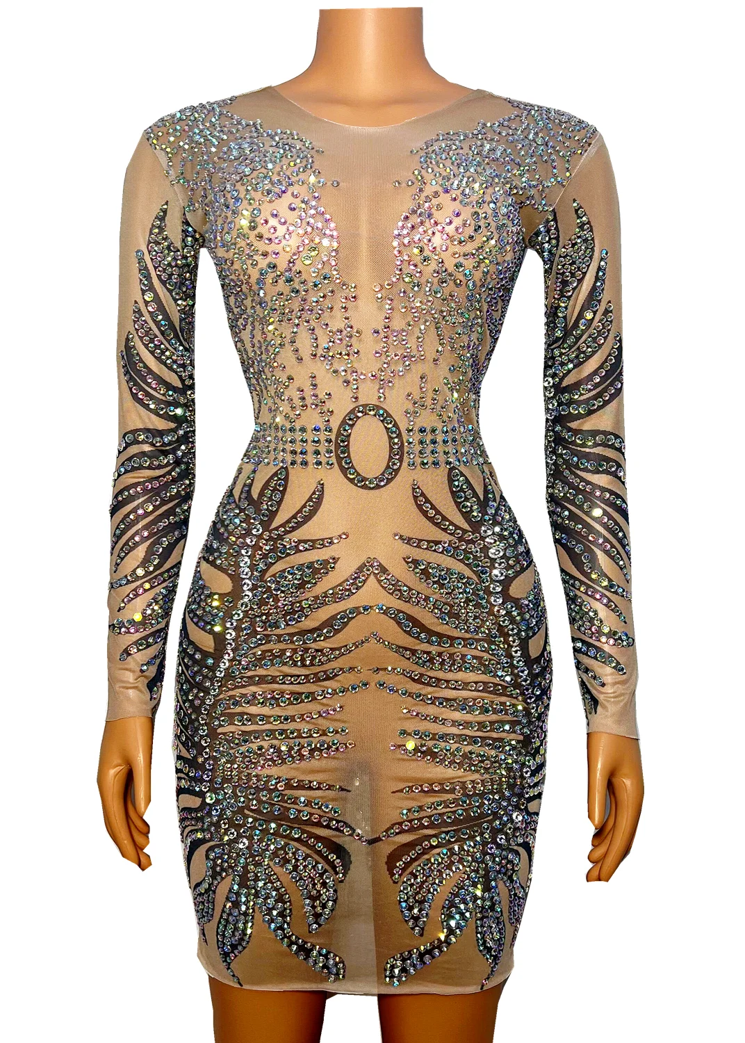 Robe de Soirée Transparente en Maille, Tenue de Soirée à Manches sulf, Robe de Scène