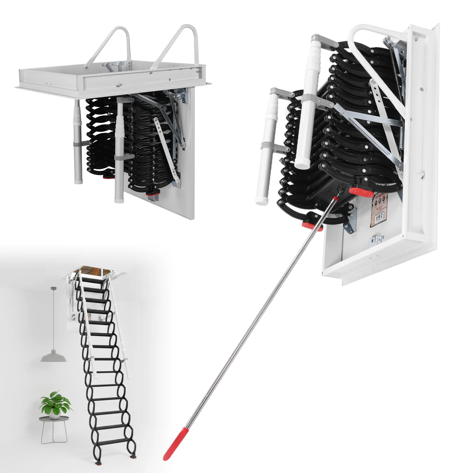

12 Steps Foldable Loft Step with Handrails Invisible Telescoping Stairs 660LBS Capacity Height Adjustable For Home Duplex Villas