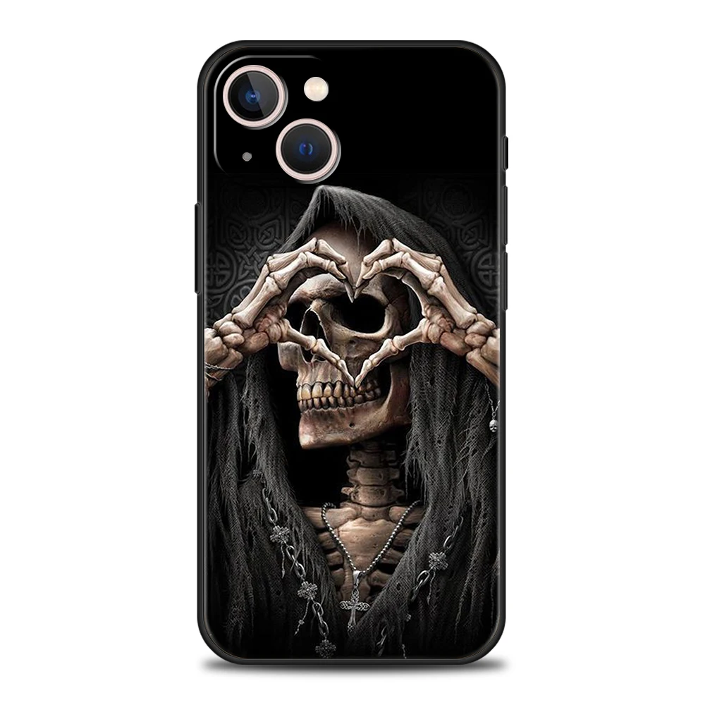 Grim Reaper Skull Skeleton Phone Case Cover for iPhone 16 15 14 13 12 Pro Max 11 7 8 Plus XR XS Max Shockproof Silicone Soft Bag