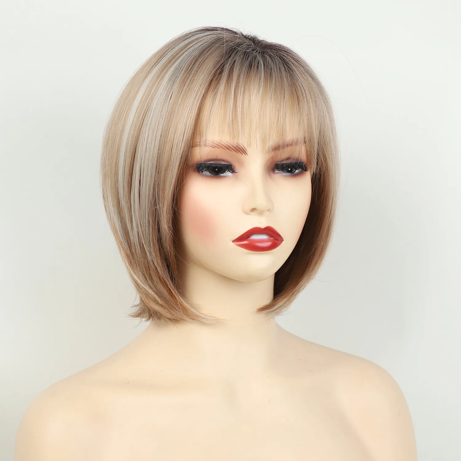 

Женские короткие светлые смешанные парики Боб с темными корнями, термостойкие синтетические волосы