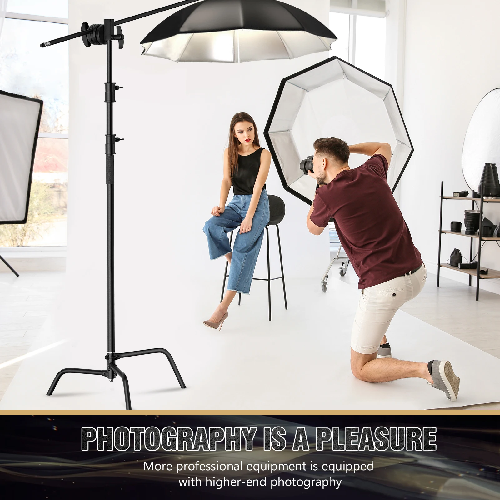 Imagem -06 - Sh-suporte de Preto Dobrável Luz Tripé Magic Leg C-stand para Spot Light Fotografia Softbox 2.6m 3.3m Century Aço Inoxidável