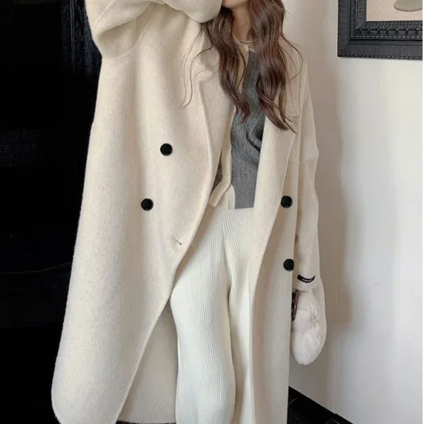 

Oat-colored double-sided cashmere woolen coat for women's autumn and winter new Korean popular knee-length woolen coat