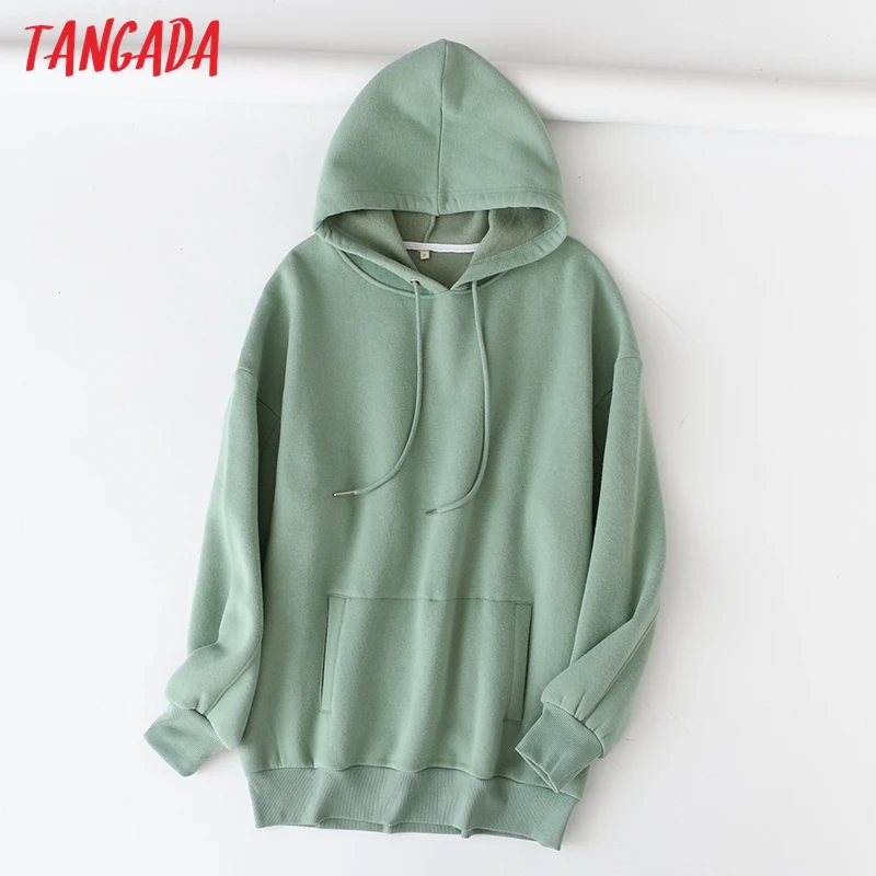 Tangada 2022 women fleece cotton hoodie sweatshirts oversize ladies pullovers pocket hooded jacket SD60-1