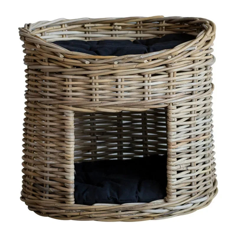 

Hand Woven Natural Rattan Double-Layer Pet Nest Summer Creative Cathouse Medium Four Seasons Universal Cat and Dog House