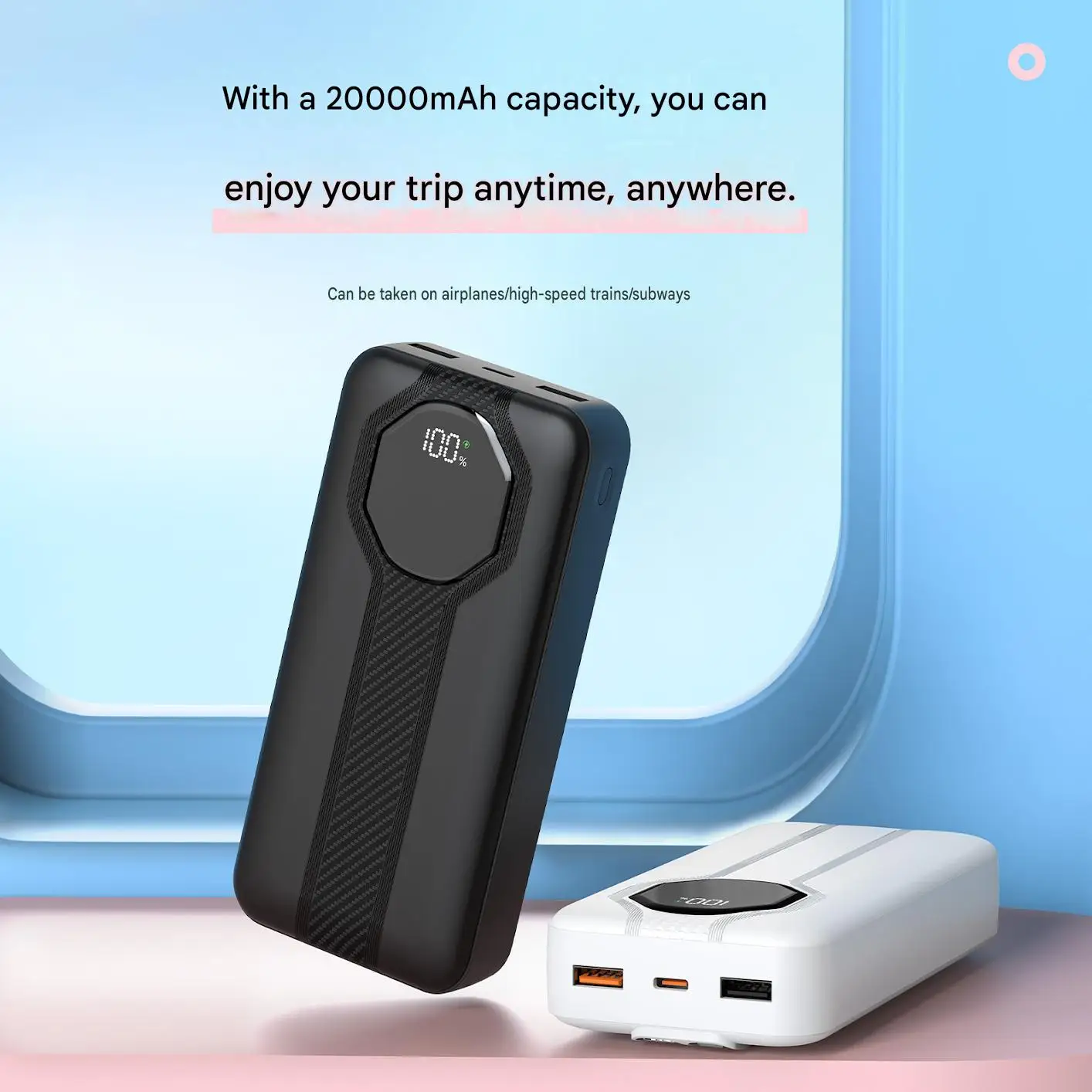 20000mAh Power Bank with Digital Display Built-in Cable Fast Charging Portable Charger 3C Certified Super Fast Charge Large Capacity External Battery Pack Airplane Friendly for Travel Smart Phone view 2