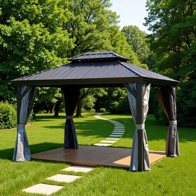 for European Aluminum Alloy Garden Gazebo Outdoor Shade Pavilion Leisure Tent