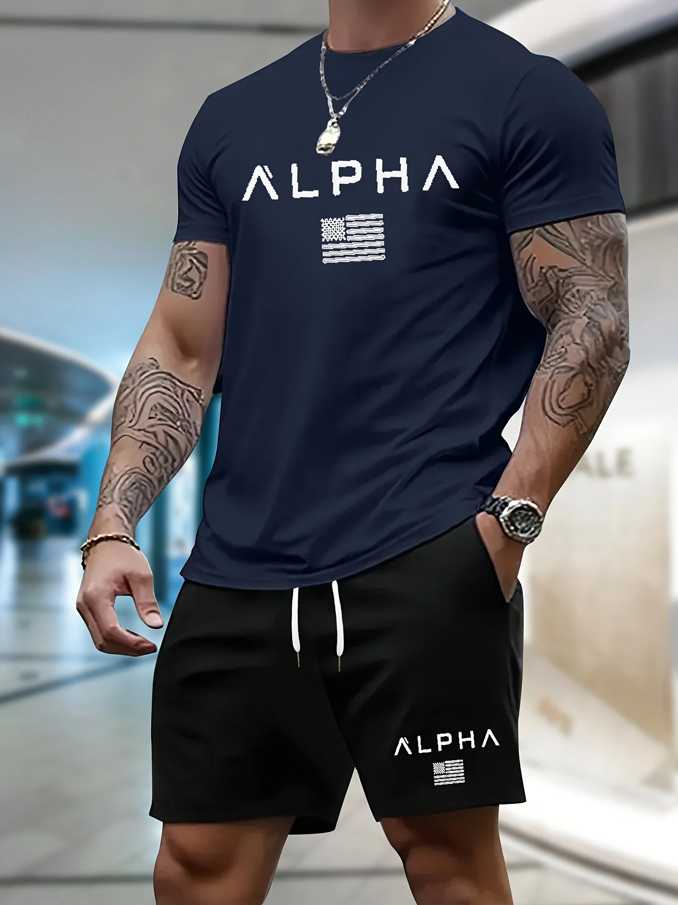 

Men's Suit 2pcs Set Fashion Leisure Comfortable Set Men Including T-shirts Shorts Suitable Sports Fitness Activities Summer