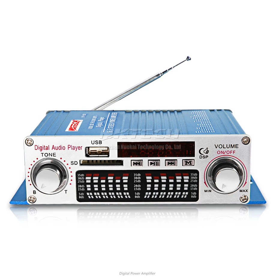 NKTECH HY-602 Car Digital Player Audio Power Amplifier 2CH 20W RMS DSP Hi-Fi Stereo TF USB FM DVD MP3 IR Remote Tone Volume Home