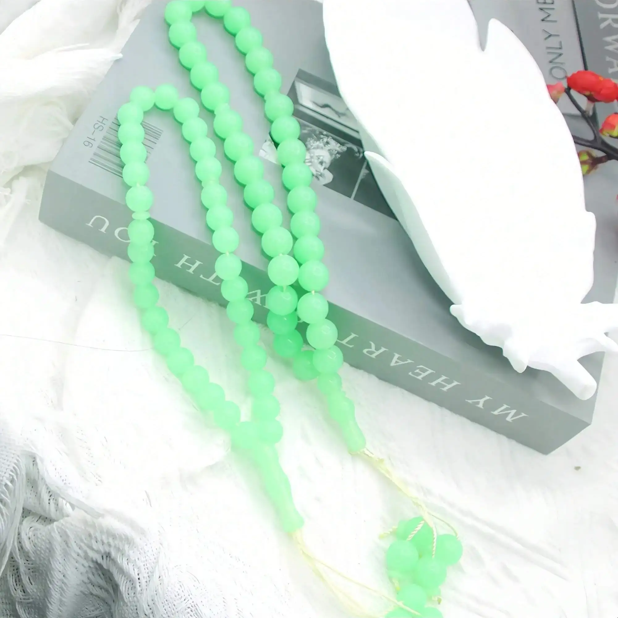 2 قطعة مسلم 33/99 الخرز الوردية تسبيح توهج في الأخضر الداكن مضيئة الحجر الإسلامي TAsbih سبحة صلاة عيد رمضان هدية