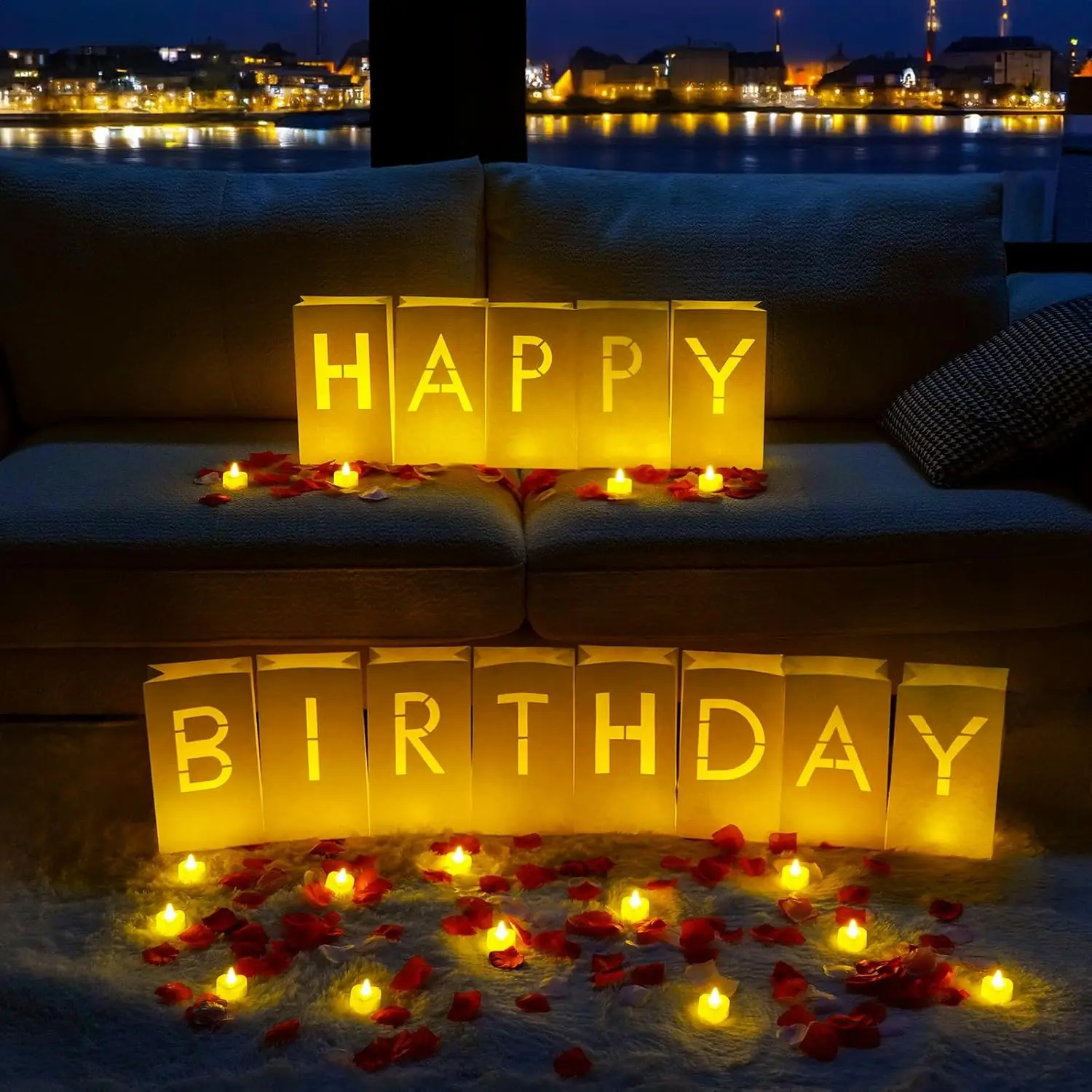 2032-2038PCS Birthday Light Up Letters with LED Lights and Roses Luminary Paper Bags for Wedding Proposals Birthday Decorations