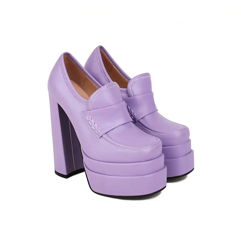 Size 33-43 Green Pink Purple Closed Toe Women Shoes Spring Platform High Heeled Loafers Block Heels Mature Lady Office Pumps