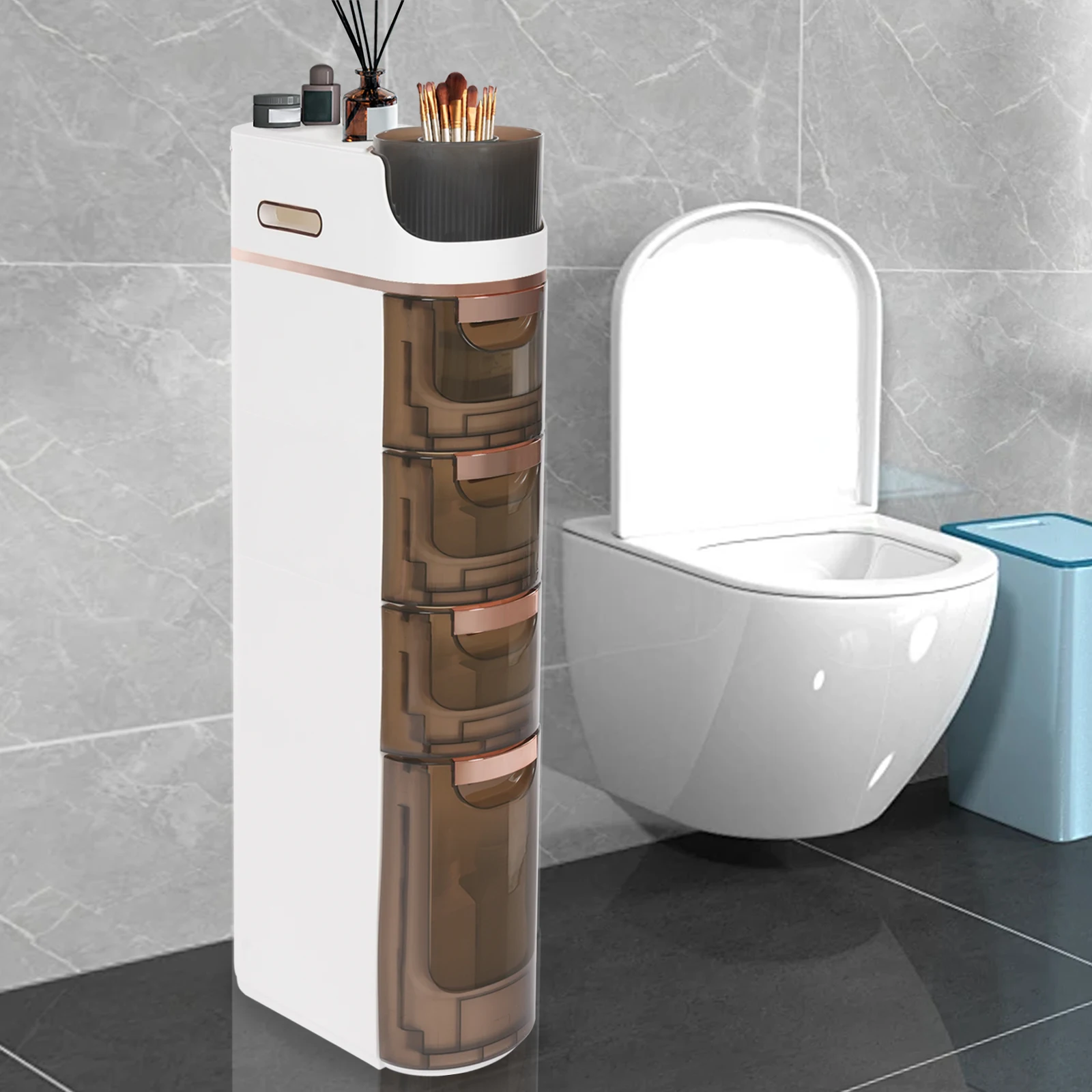 Chariot de rangement de salle de bain mince à 4 tiroirs, organisateur Mobile autoportant en PP blanc fauve pour dortoir de bureau à domicile