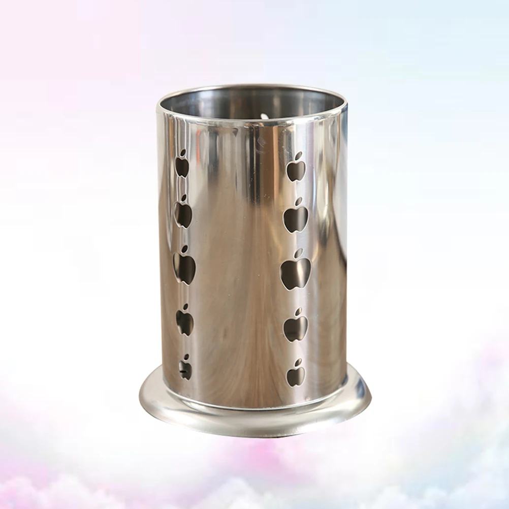 

Stainless Steel Flatware Holder Thick Drain Hole Kitchen Utensil Organizer Countertop Storage Canister Utensil Holder