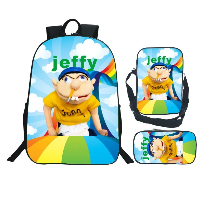 Cartoon Jeffy Schoolbag Travel Backpack Shoulder Bag Pencil Case set for Kids Students