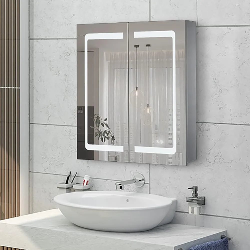 

24 Inch X 28 Inch Illuminated Led Mirror Cabinet for Bathroom Stainless Steel Wall Mounted Medicine Cabinet