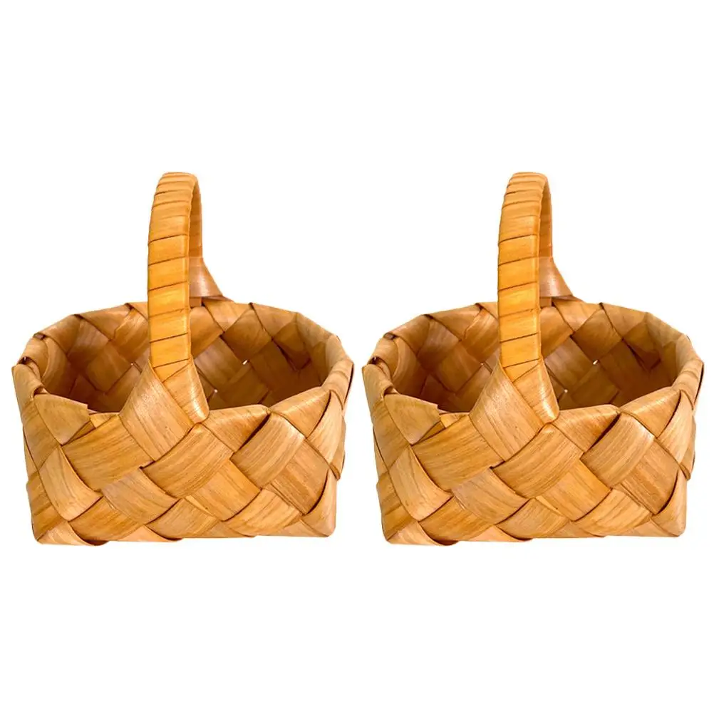 

2 Pcs Mini Flower H Basket Woven Baskets Light Brown Safe Storage Holder Living Room Bedroom Office Decor Gift