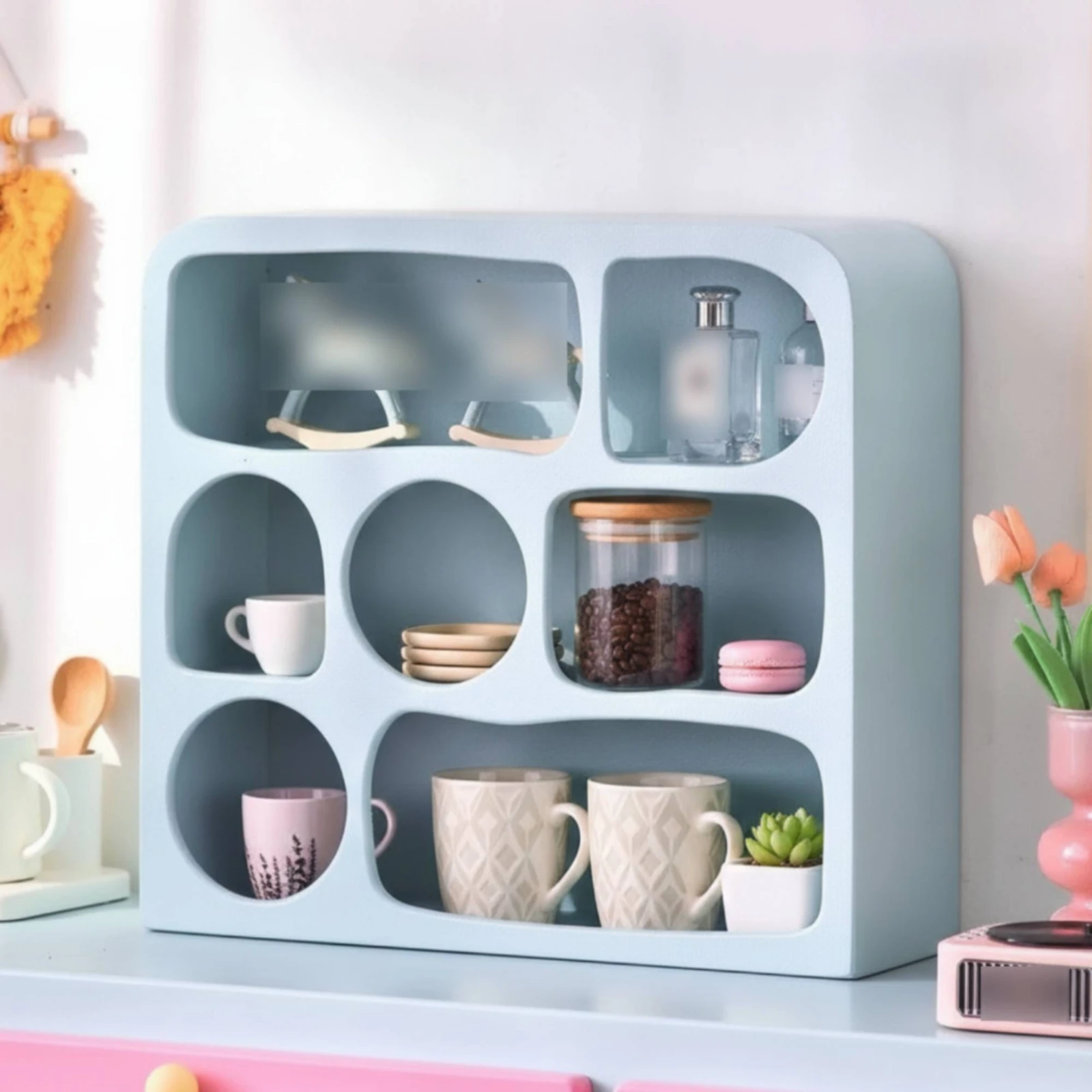 

Cubby Shelf with Rounded Frame Compact Wall-Mounted Shelving Unit Multi-Compartment Display Unit Lightweight for Collectors