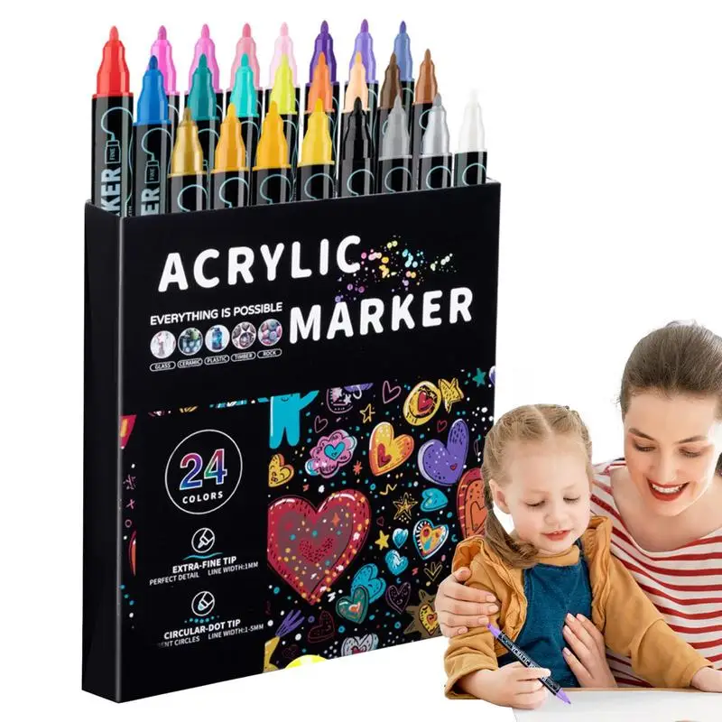 Acrylic Paint Markers Double Tip Acrylic Paint Markers Water Soluble Acrylic Paint Markers Thin & Round Tips For Rock Canvas