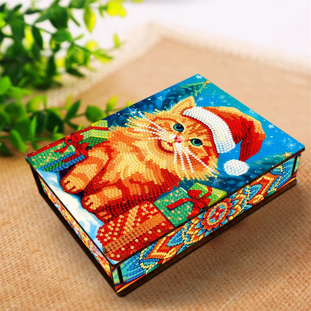 New DIY Cat and Dog Diamond Kit Mosaic Wooden Box Diamond Painting Alien Bright Diamond Jewelry Box Home Desktop Storage Gift