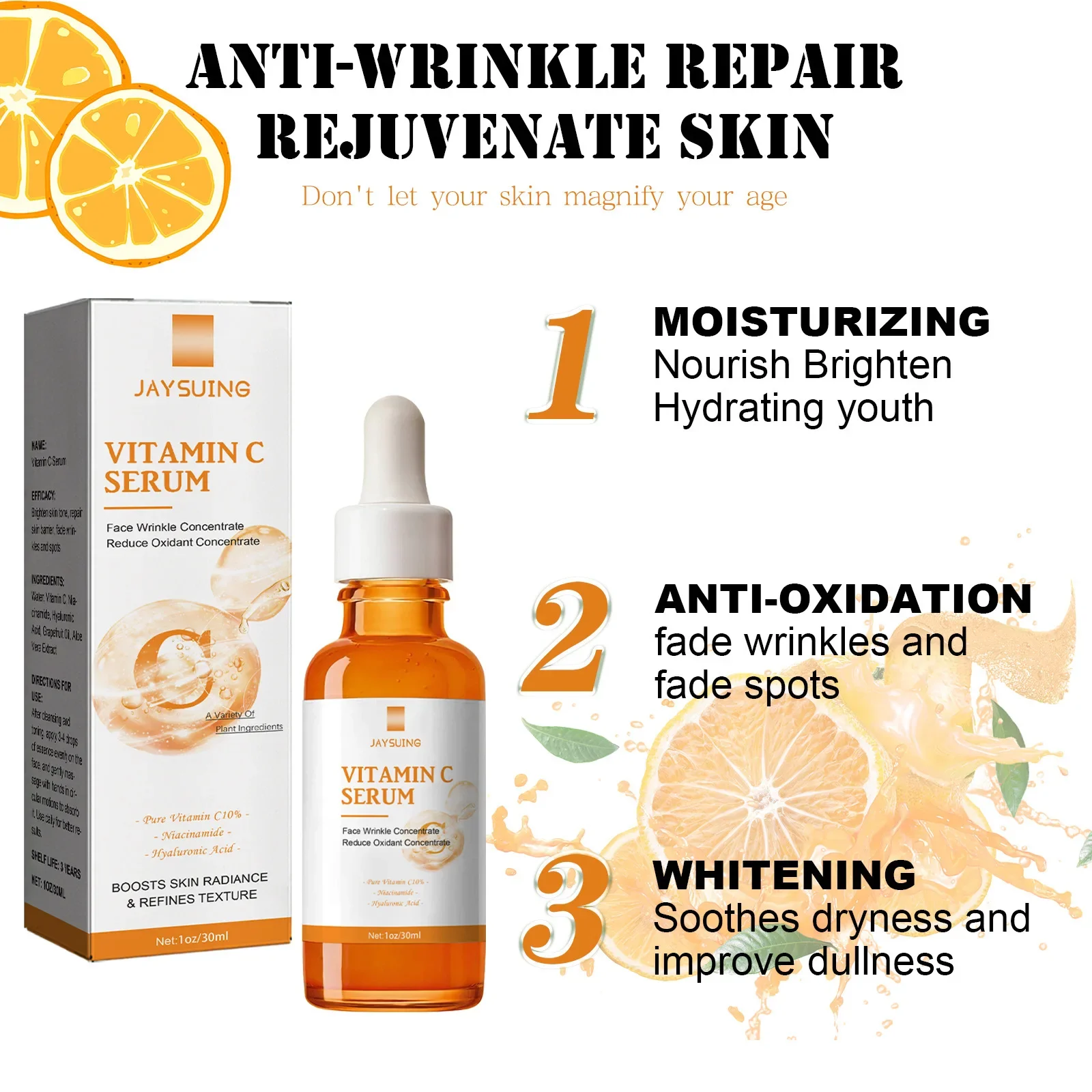 30Ml Jaysuing Vitamine C Essence Hydraterende Anti-Rimpel Hydraterende Hydraterende Verhelderende Huid Verjonging Stevige Essentie