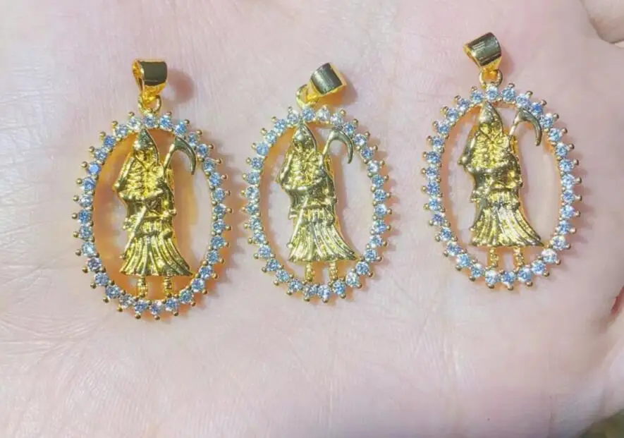 1pcs CZ Stone Coin Virgin Mary Necklace Charms for Jewelry Making Gold Jesus Pendant    Wholesale ft4s