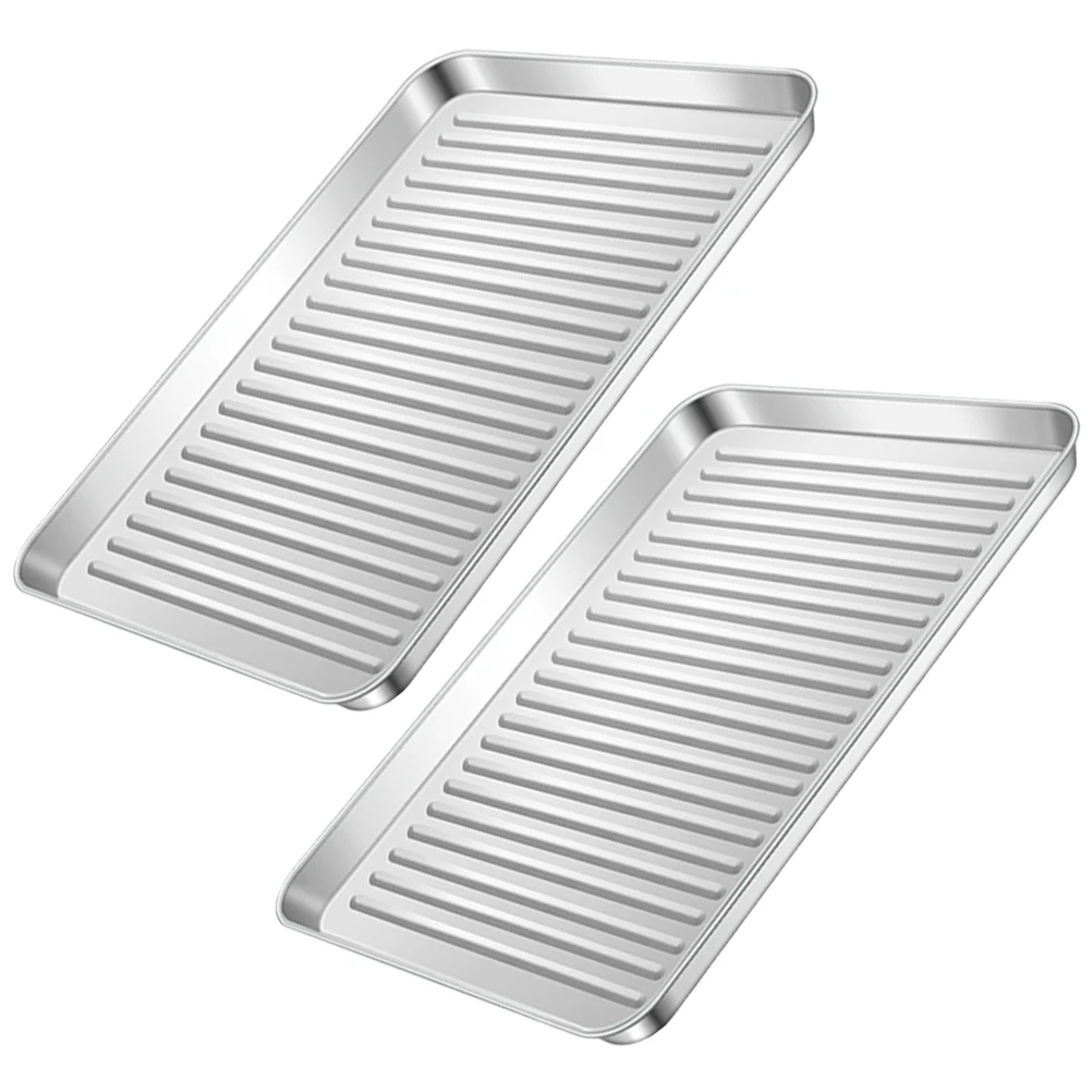 

2pcs Stainless Steel Baking Pan Square Non-Stick Reusable Multi-Function Oven Tray Cookie Sheet Small Roasting Pan Kitchen