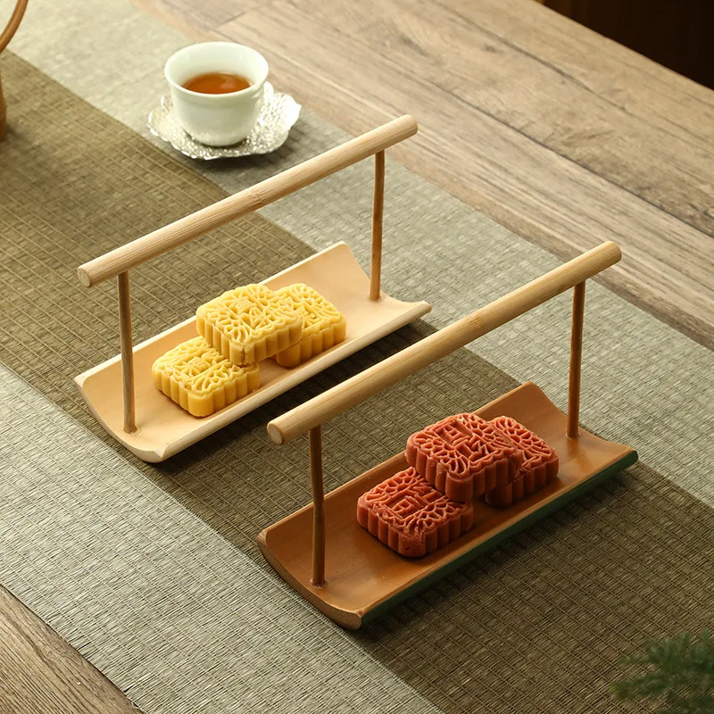 Chinese Handmade Bamboo Portable Tea Tray Dual-use Dim Sum Holder Bamboo Towel Holder for Kongfu Tea Set Accessories