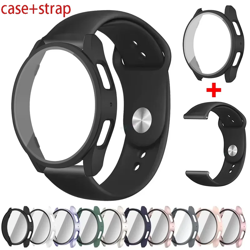 2 упаковки чехол + ремешок для Samsung Galaxy Watch 7-6-5-4 40 мм 44 мм закаленное стекло + защитный бампер для ПК + силиконовый ремешок аксессуары