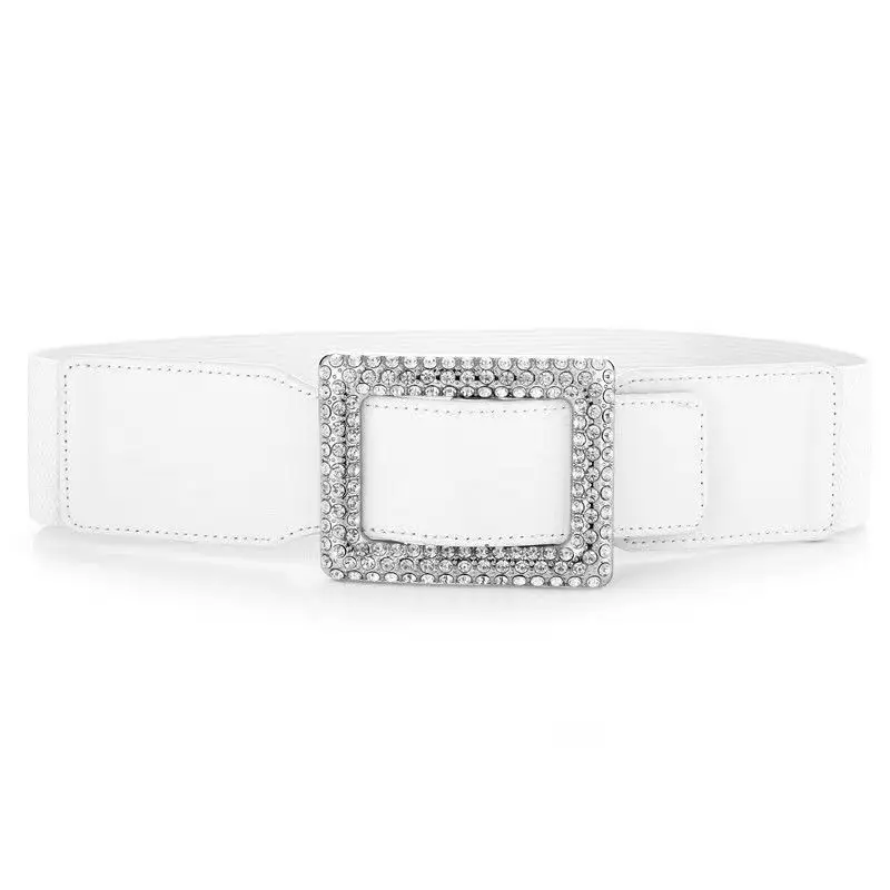 Damen Weißer Strass PU-Leder Mode Diamant-Dekorationsgürtel Elastischer Taillengürtel Koreanischer Stil Kristall 2026 Schwarz Neues Produkt – Detail 5