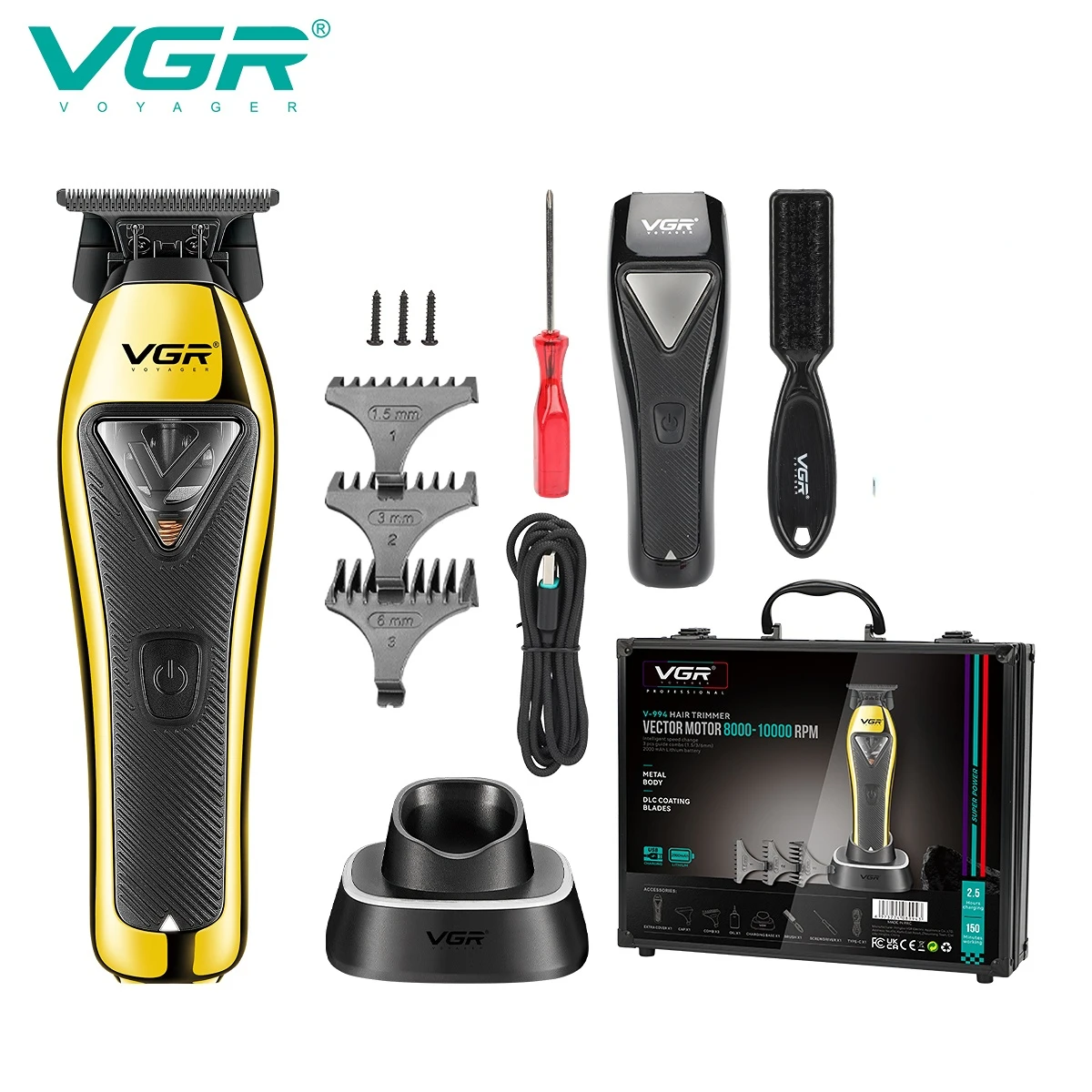 

VGR Hair Trimmer Electric Hair Cutting Machine 10000RPM Hair Trimmer Rechargeable Barber Clippers Metal Trimmer for men V-994