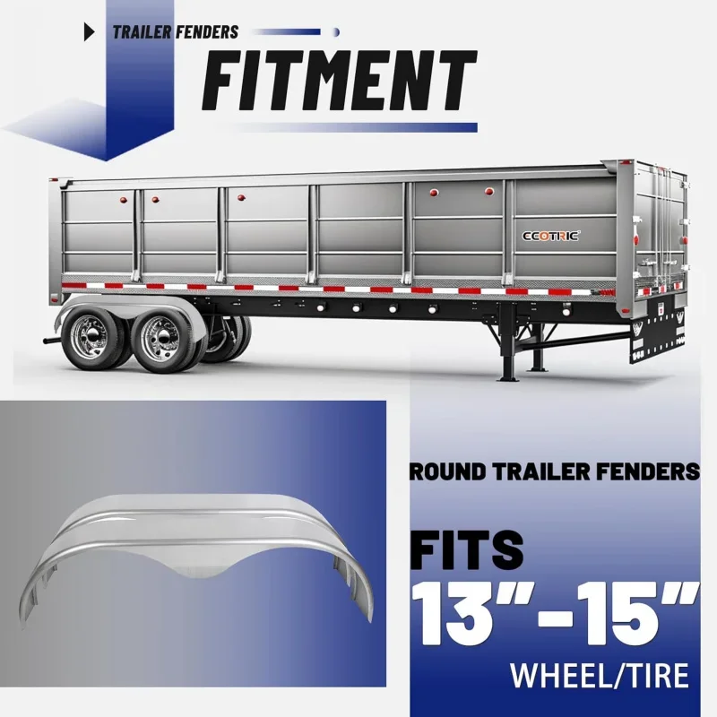 2Pcs Tandem Trailer Fender Double Axle Compatible with 13-15 Inch Wheels Teardrop Pair Enclosed Trailers 9