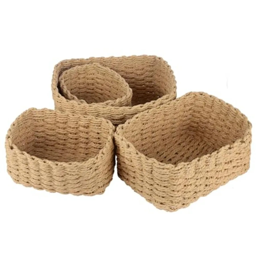 Lot de 4 paniers de rangement, panier en osier, panier de rangement pour la salle de bain, pour les jouets de bébé, les cosmétiques, idéal pour u