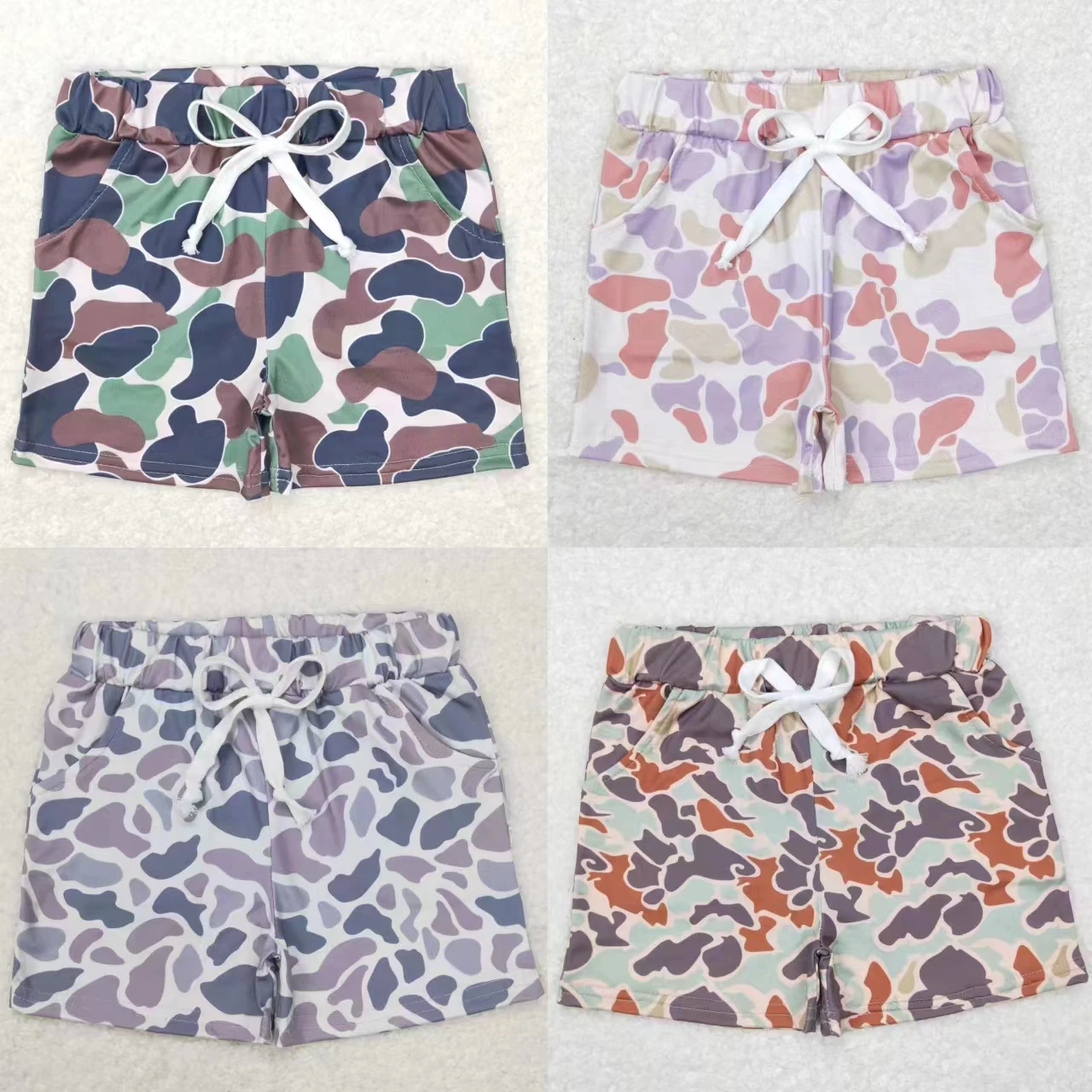 Ropa de camuflaje para bebé, pantalones cortos de cintura elástica, Boutique para niños, ropa de bolsillo para niños pequeños, verano, venta al por