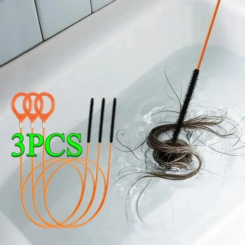 1/3-teiliges Abflussreinigungs-Set: Entfernt Haare & Verstopfungen für Waschbecken, Bad, Küchenabfluss, Badewanne und Duschsieb – Schlangenförmiger Abflussreiniger – Detail 6