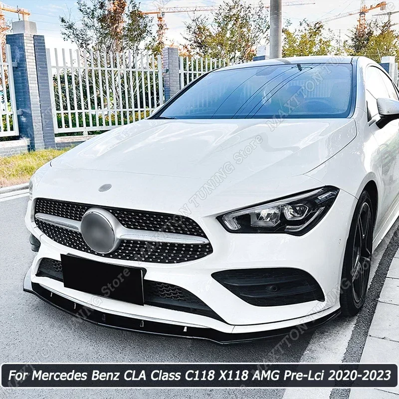 Для Mercedes Benz CLA Class C118 X118 AMG Pre-Lci 2020-2022 2023 глянцевый черный ABS автомобильный передний бампер губа спойлер комплект для тюнинга кузова