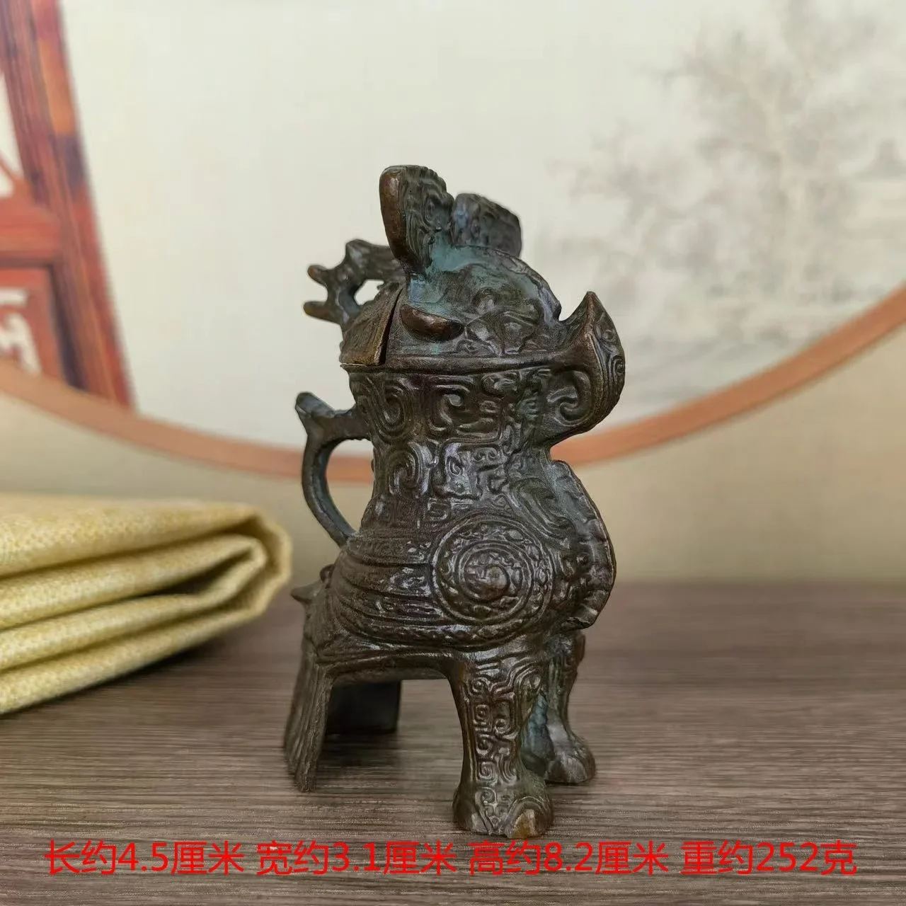 Antique Chinese Shang Dynasty Bronze Owlet Cup Wine Bottle Decoration