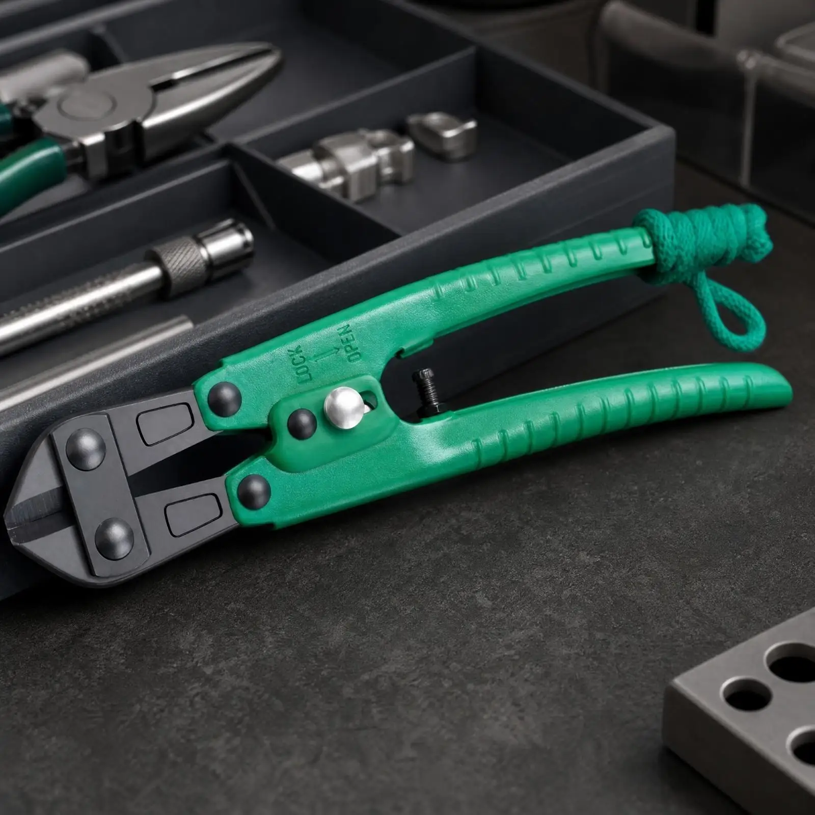 Compact Bolt Cutter Cutting Pliers with Button Lock and Adjustment Bolt for Secure Grip Metalwork Projects