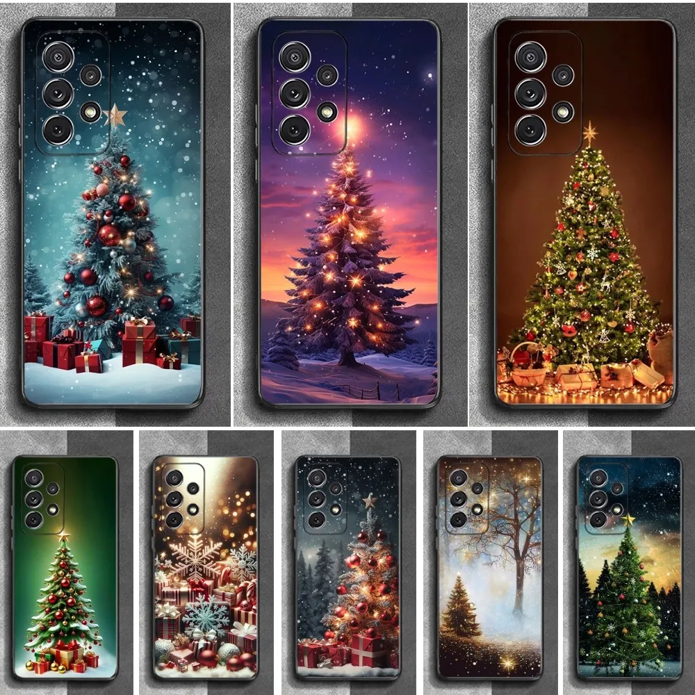 Merry Christmas Tree Phone Case For Samsung S24,23,22,30,21,10,9,Ultra,Plus,Lite,FE,Soft Silicone Black Cover