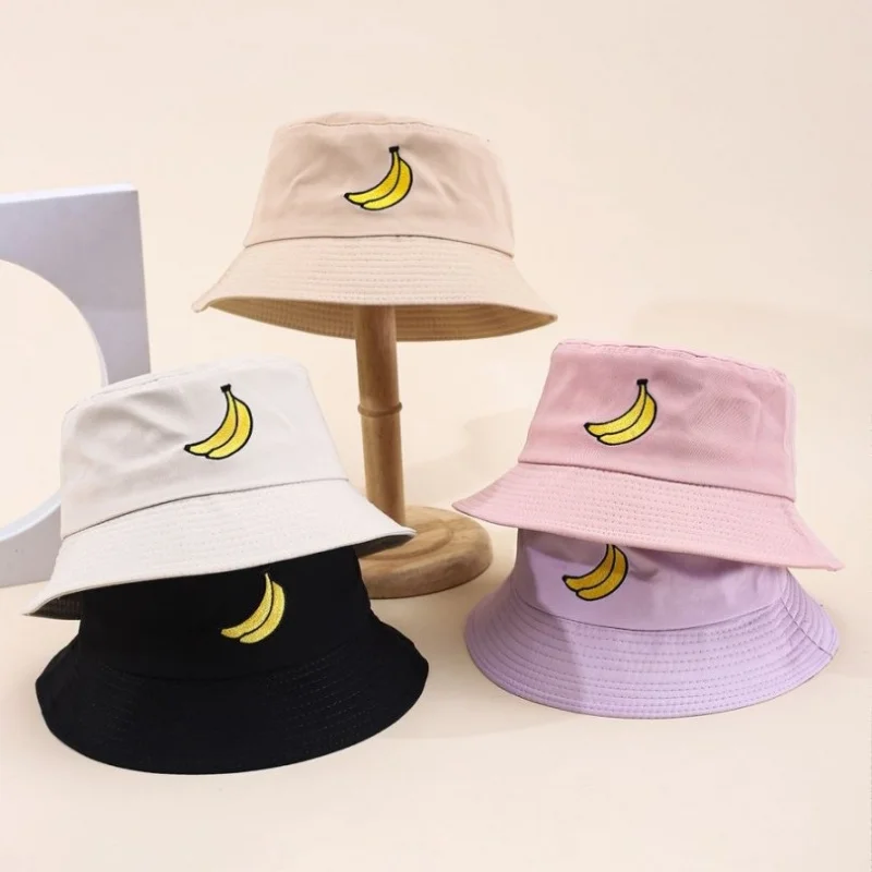 Sommer-Cartoon-Bananen-Bucket-Hüte für Damen, modischer Hut, faltbarer Sonnenhut, neuer Sonnenhut