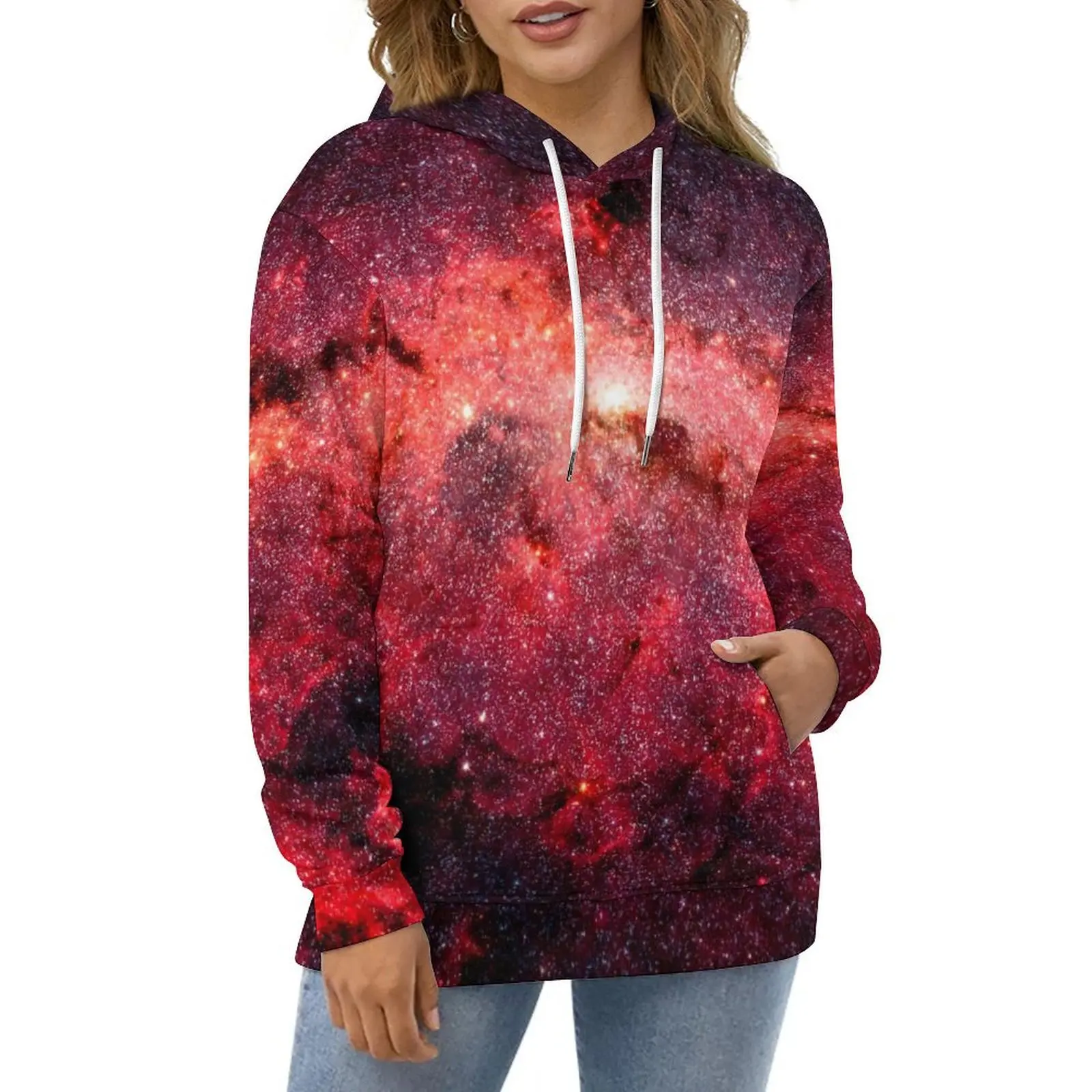 

Space Print Hoodies Long-Sleeve Milky Way Galaxy Aesthetic Casual Hoodie Winter Street Style Oversized Loose Hooded Sweatshirts