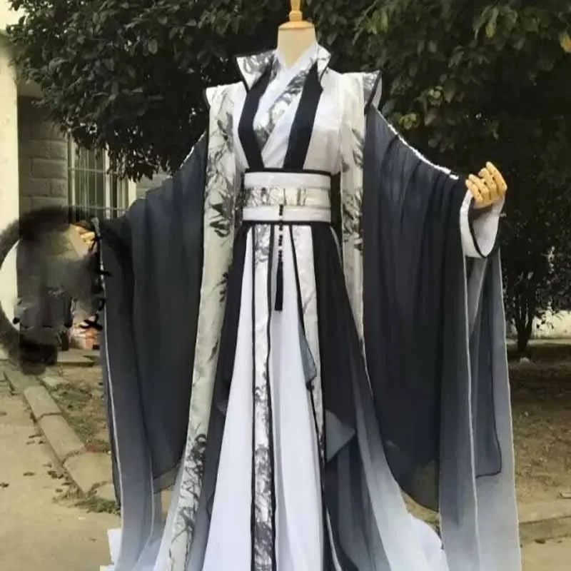 Hanfu Cina kustom ukuran besar 5XL Pria karnaval raja kostum Cosplay Vintage Gotik hitam tema pesta pakaian untuk pria