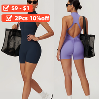 Lo One Piece Sportwear Short Gym Suit for Fitness Woman's Tracksuit Sleeveless Backless Sport Jumpsuit Yoga Set Workout Overall