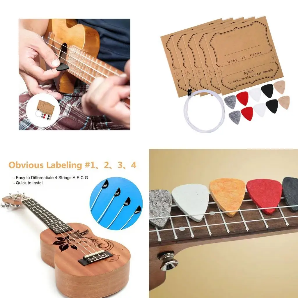 M5TC 5 Set Nylon Replacement Strings and 10 Felt Picks Ukulele Accessories Enduring
