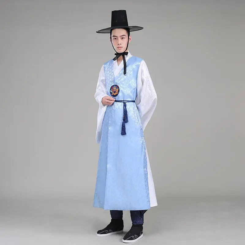 Roupa coreana tradicional para homens, vestes antigas, corte étnica, roupa oficial, traje do desempenho do estágio, masculino Hanbok multicolor