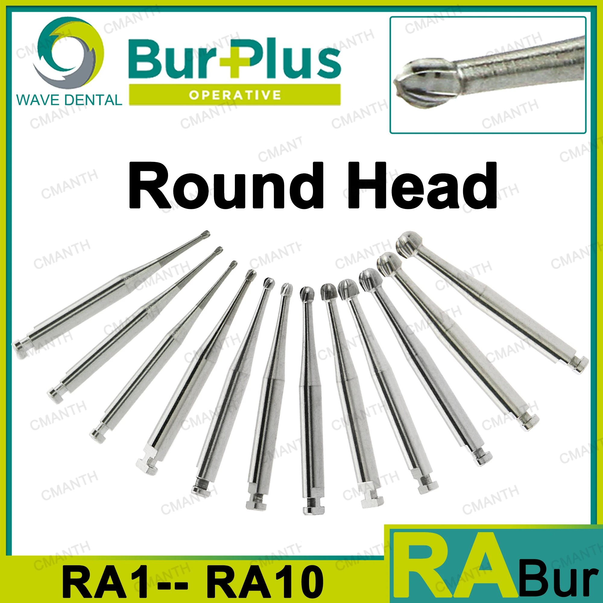 

WAVE Dental Tungsten Carbide Burs Strawberries Burs Round Head RA1-10 2.35mm For Low Speed Contra Angle Handpiece Dentist Tools