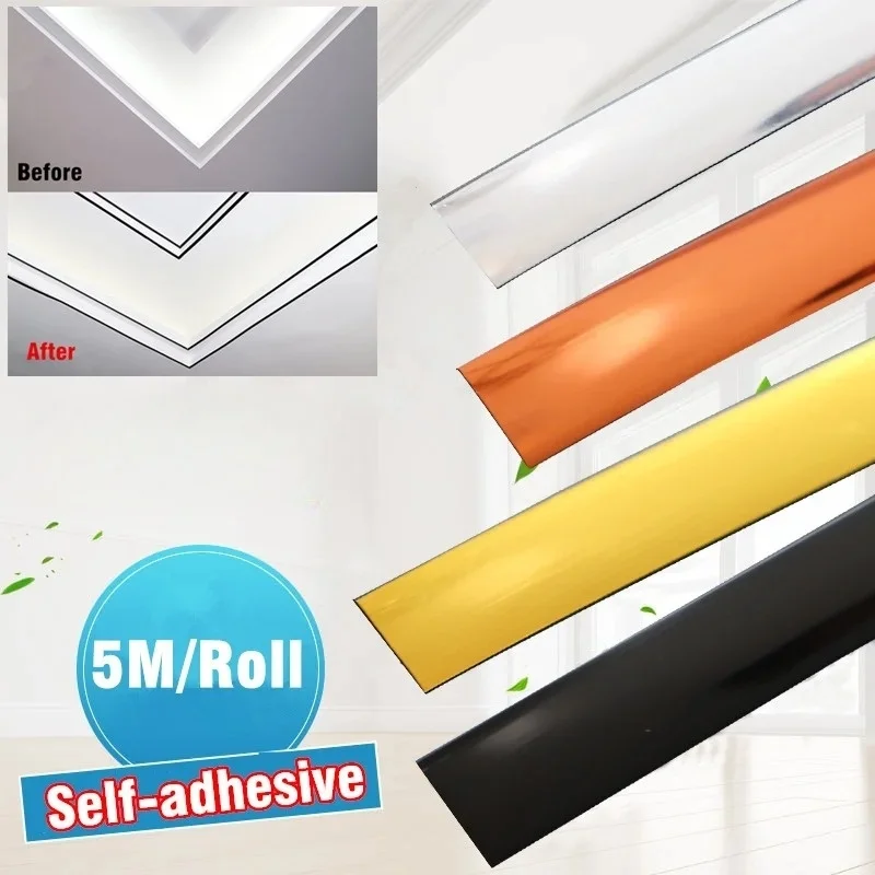 

1 шт., 5 м/196,85 дюйма, настенная декоративная линия, наклейка с зазором для гостиной, имитация металла, самоклеящаяся декоративная полоса