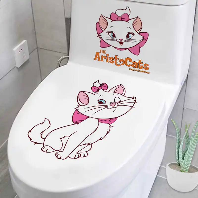 Cartoon Cat Mary Toilet Stickers WC Toilet Lid Backrest Vinyl Decals Bathroom Wall Waterproof Decor Home Decoration