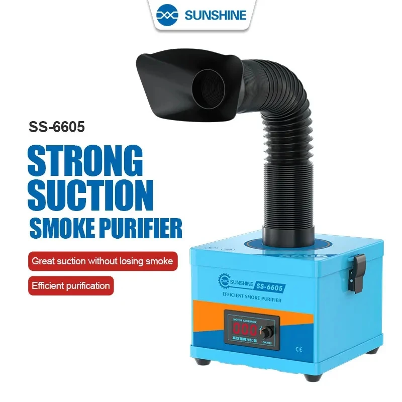 SUNSHINE SS-6605 Mini Size Powerful Smoke Purifier Fast smoke Removal Efficient Purification Strong Suction Solder Fume Filter