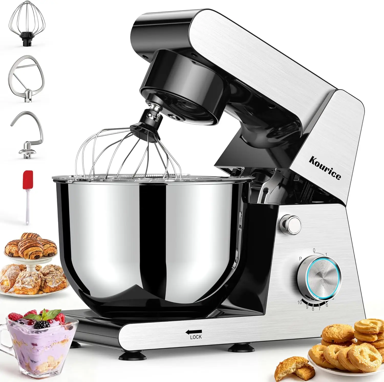 Stand Mixer Body with Stainless Steel Cladding Pro-Grade Powerful Kitchen Mixer for Baking Bread Dough Cake 10+p Speed Tilt-Head